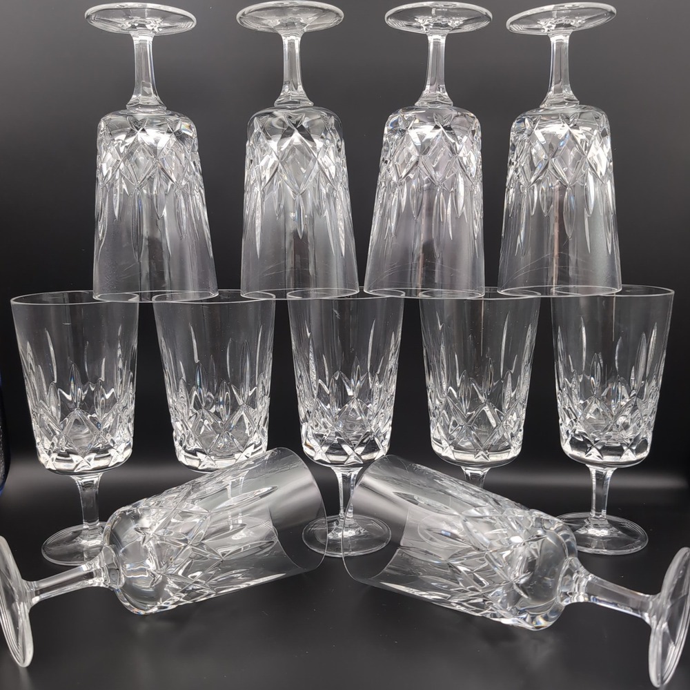 11 Gorham King Edward Crystal Water Goblets 7 1/8" Cut Stemware Vintage Set 80s